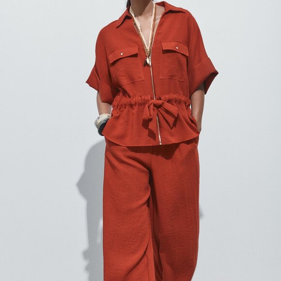 Zara Safari Co-ord Set Medium (linen look) Terracotta NWT shirt/trousers - Picture 1 of 14